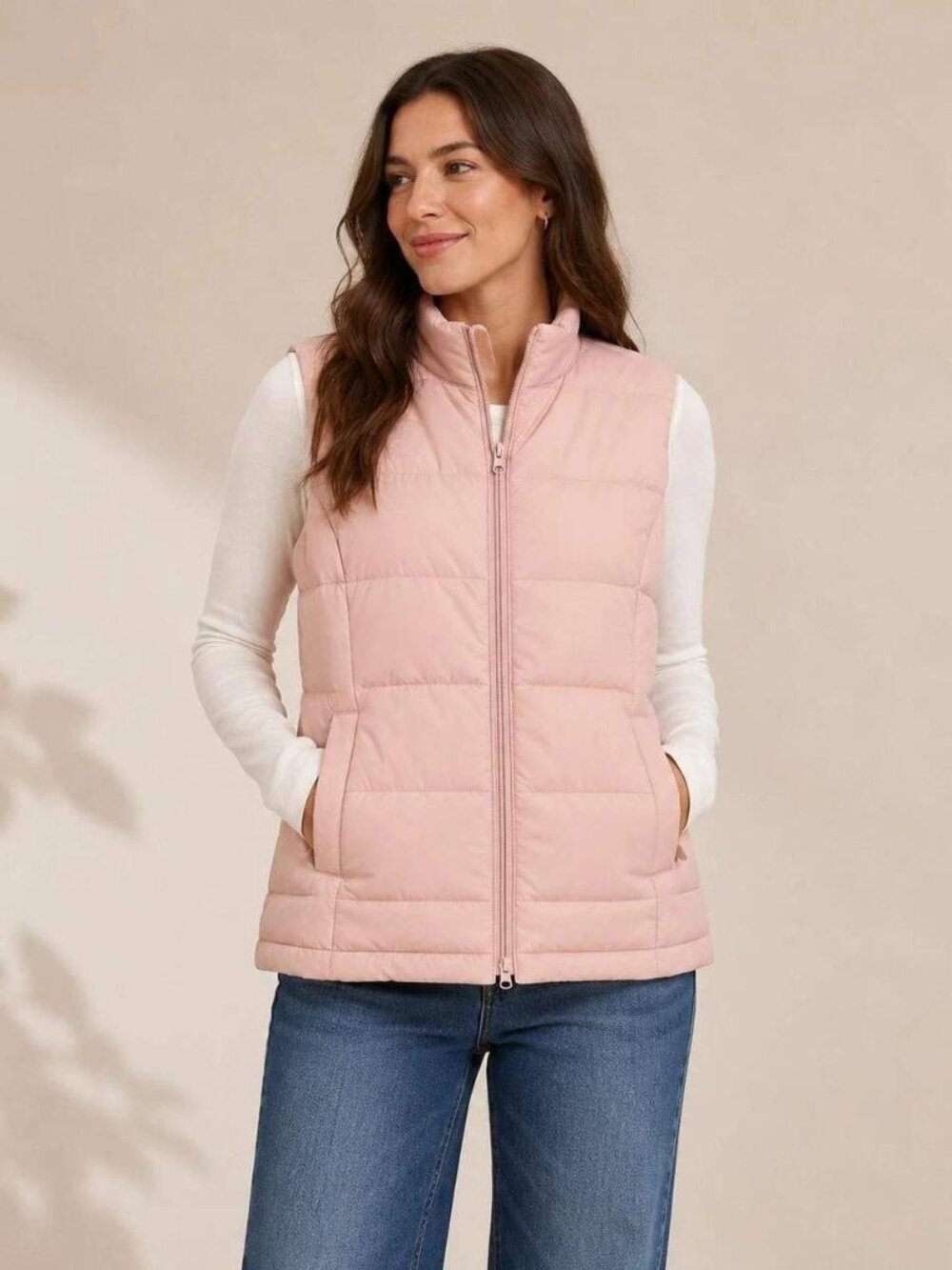 NWOT J Jill Down Puffer Vest Sz S Pink Full Zip Mock Neck